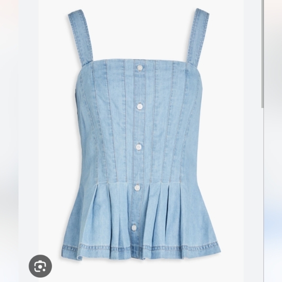 VERONICA BEARD Laura Chambray  Pleated Top - Picture 1 of 16